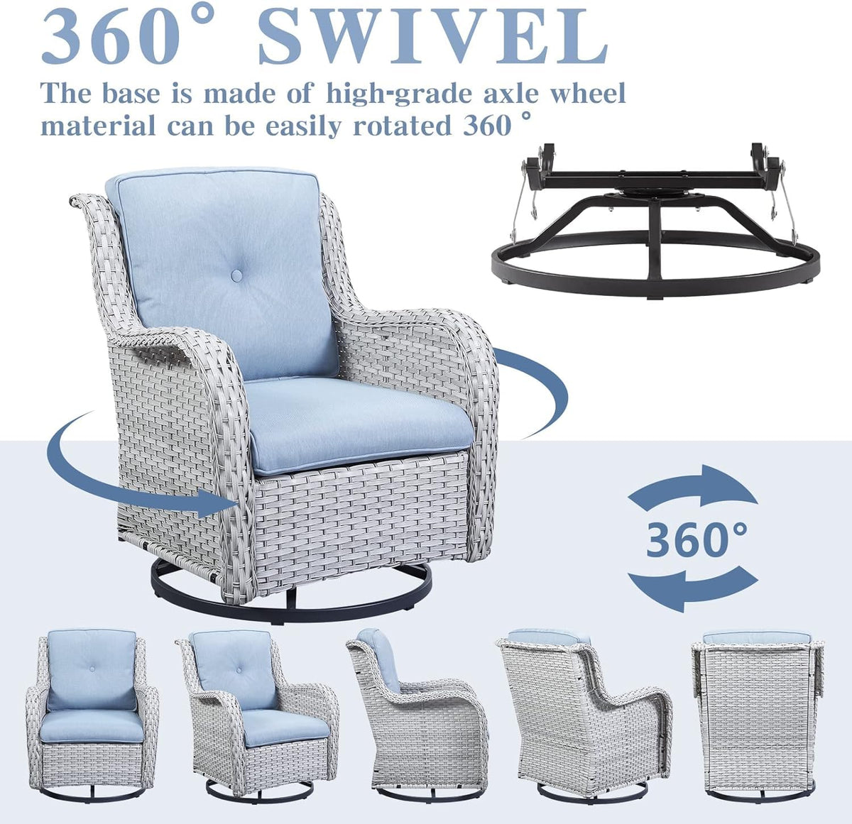 8 Piece Wicker Patio Furniture Conversation Set with Swivel Rocker Chairs, Sofa, Ottomans and Coffee Table D4251