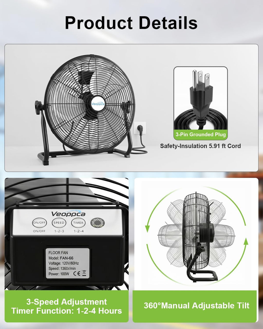 18" Industrial High Velocity Floor Fan with Remote U4386