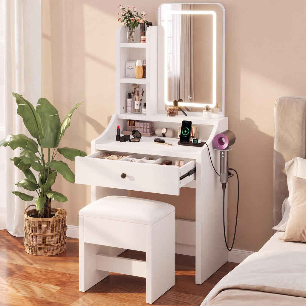 Small Makeup Vanity Desk with Mirror and LED Lights Z700244