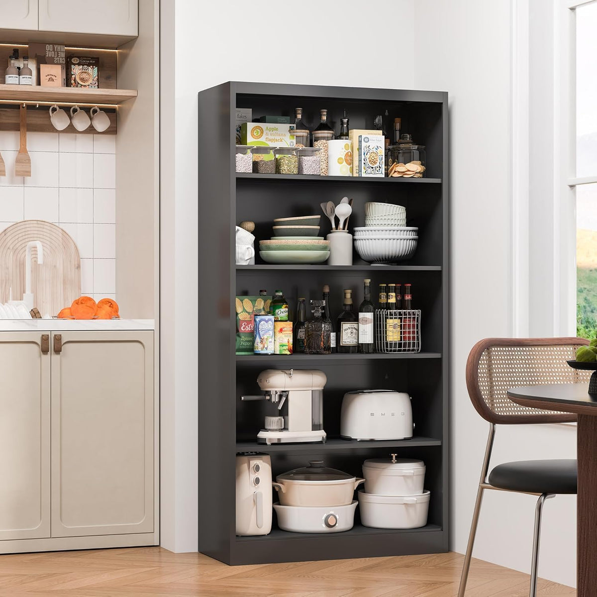 Black 5-Tier Adjustable Metal Bookshelf K500