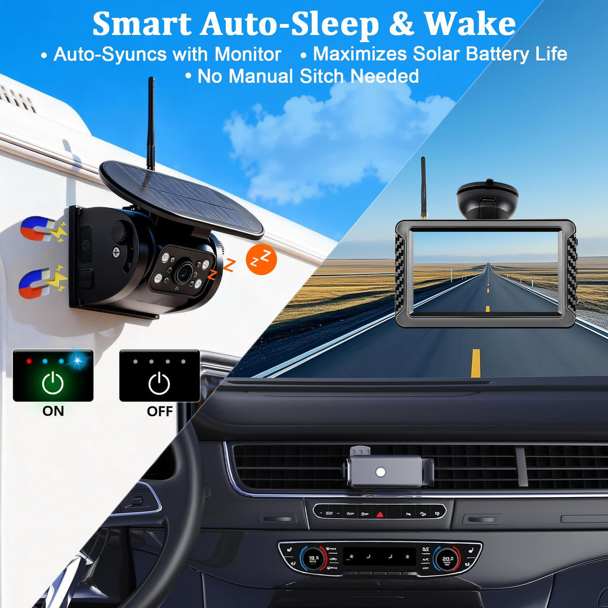 Magnetic Solar Wireless Backup Camera with 5" HD Monitor W4270
