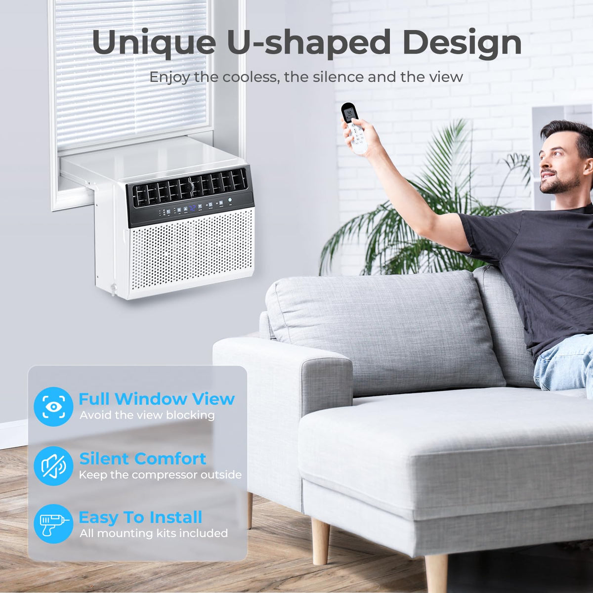 U-Shaped 10,000BTU Window Air Conditioner with Full Window View, Ivory White S622875