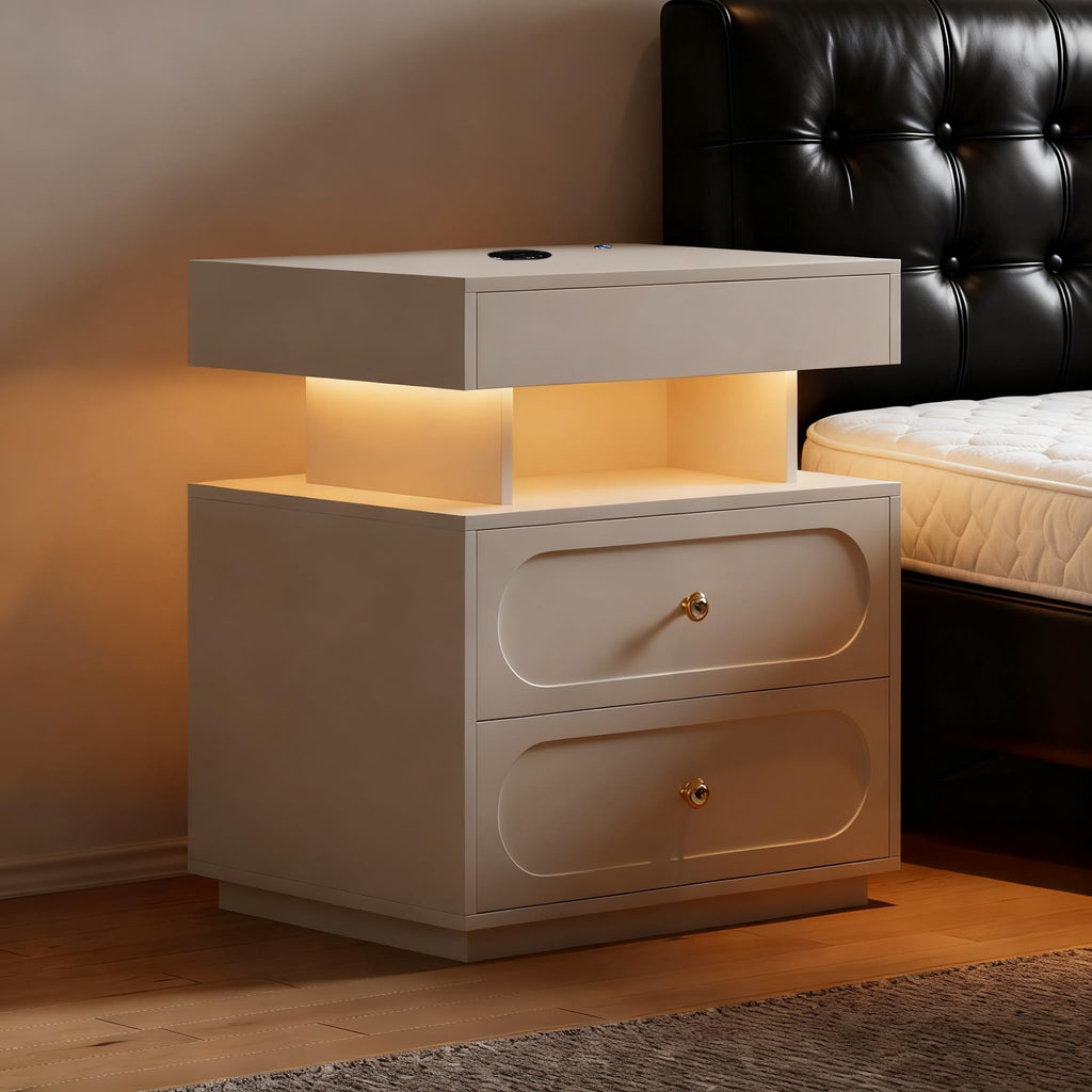 3-Drawer LED Nightstand with Light F2136