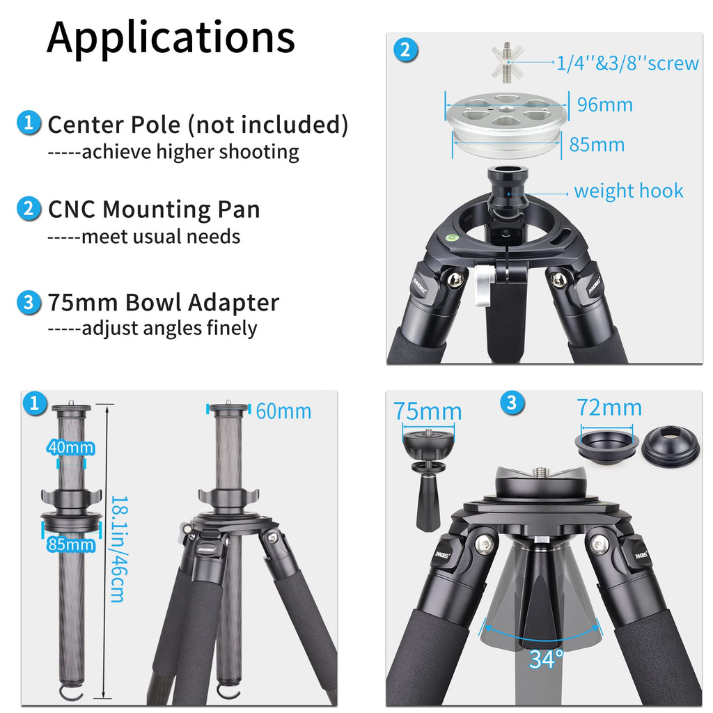 Carbon Fiber Heavy Duty Tripod with 75mm Bowl Adapter 63 inch Black L1238