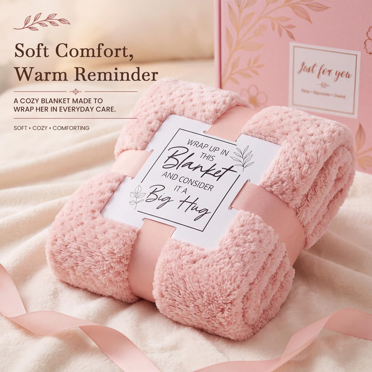 10 PCS Pink Gift Basket with Blanket, Tumbler & Crochet Flowers A700264