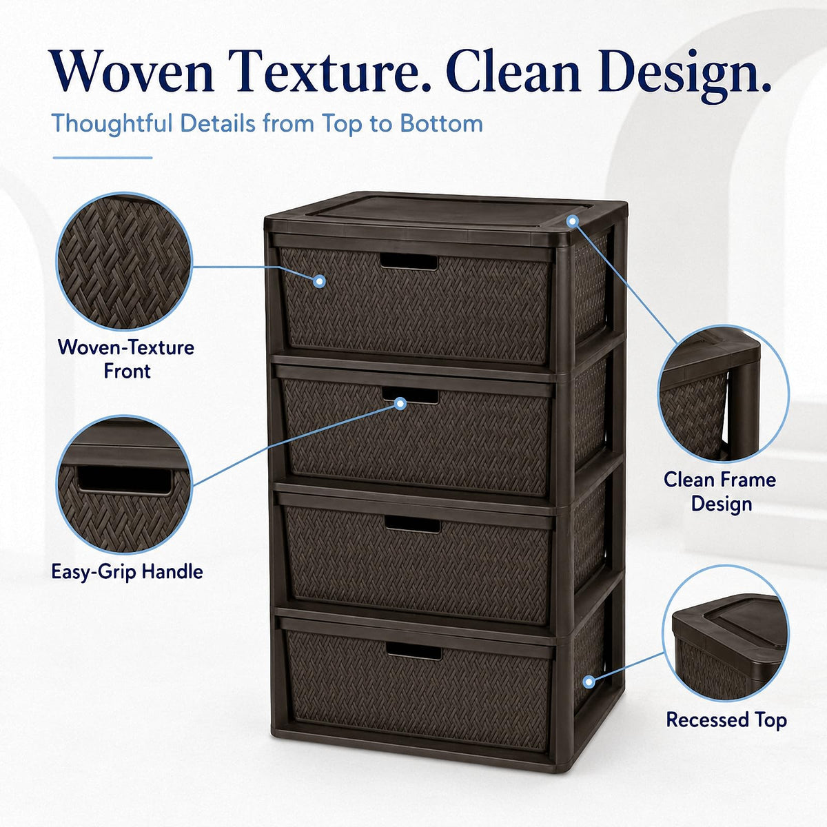 Wide 4-Drawer Storage Organizer Tower with Removable Bins V3593
