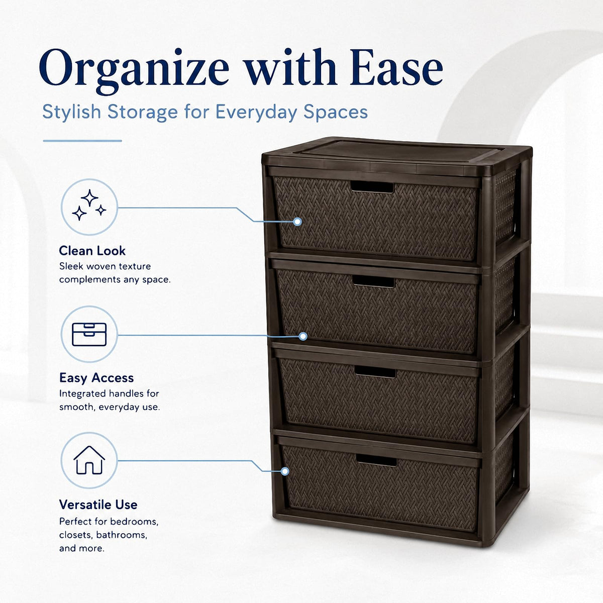 Wide 4-Drawer Storage Organizer Tower with Removable Bins V3593