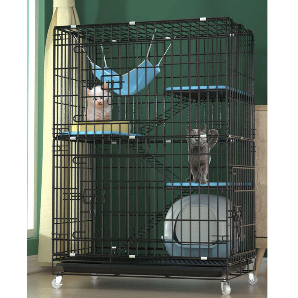 Large Black 4-Tier Folding Metal Wire Cat Cage with Hammock & Ramp Ladders G5682