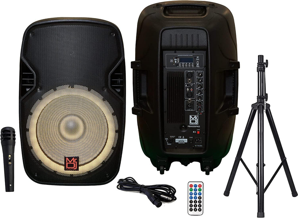15" 2-Way Powered Bluetooth Karaoke Speaker with Speaker Stand T469