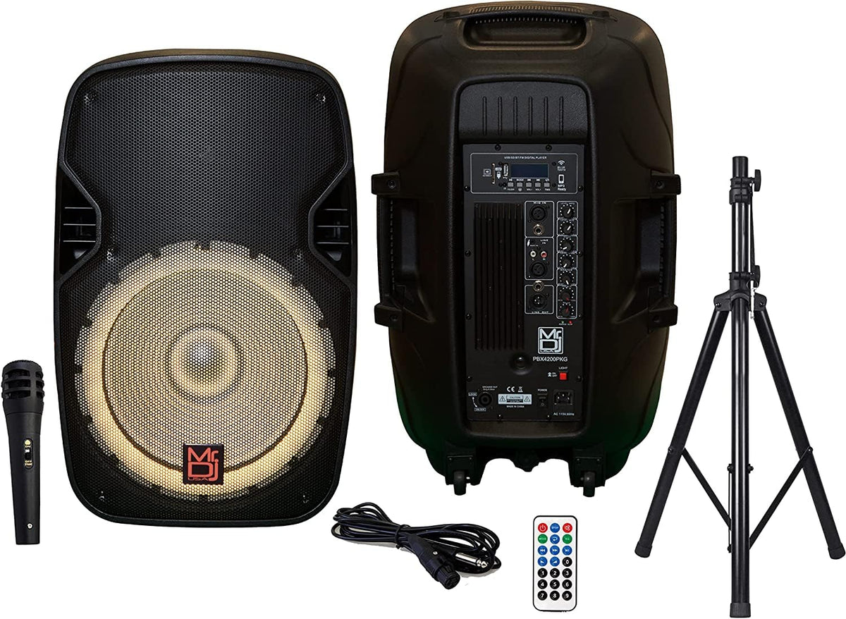 15" 2-Way Powered Bluetooth Karaoke Speaker with Speaker Stand T469