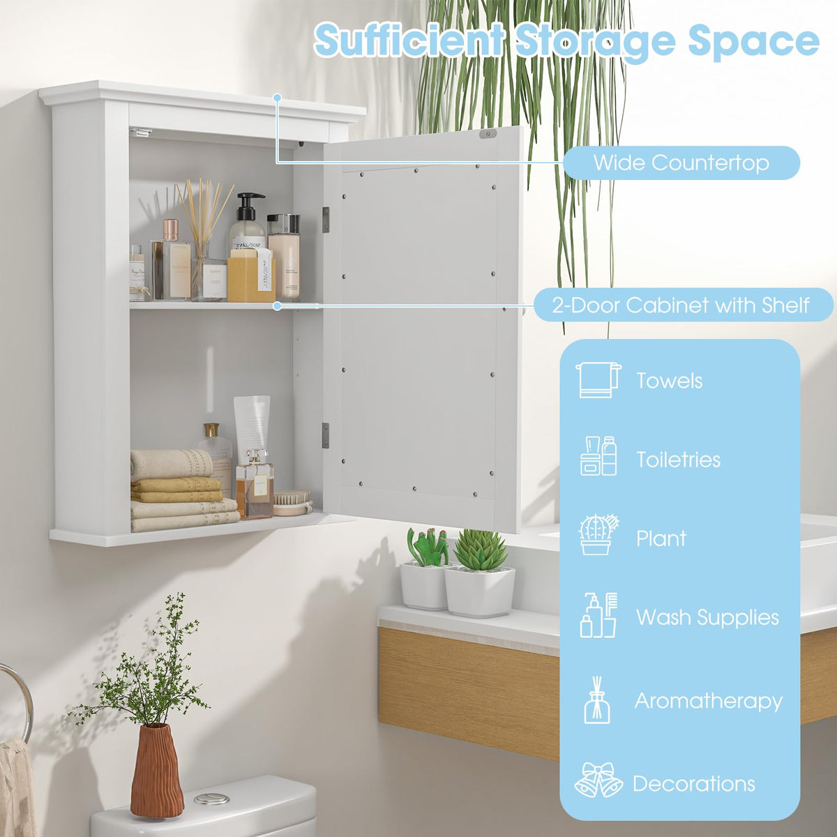White Wall Mounted Medicine Cabinet with Mirror Q71451