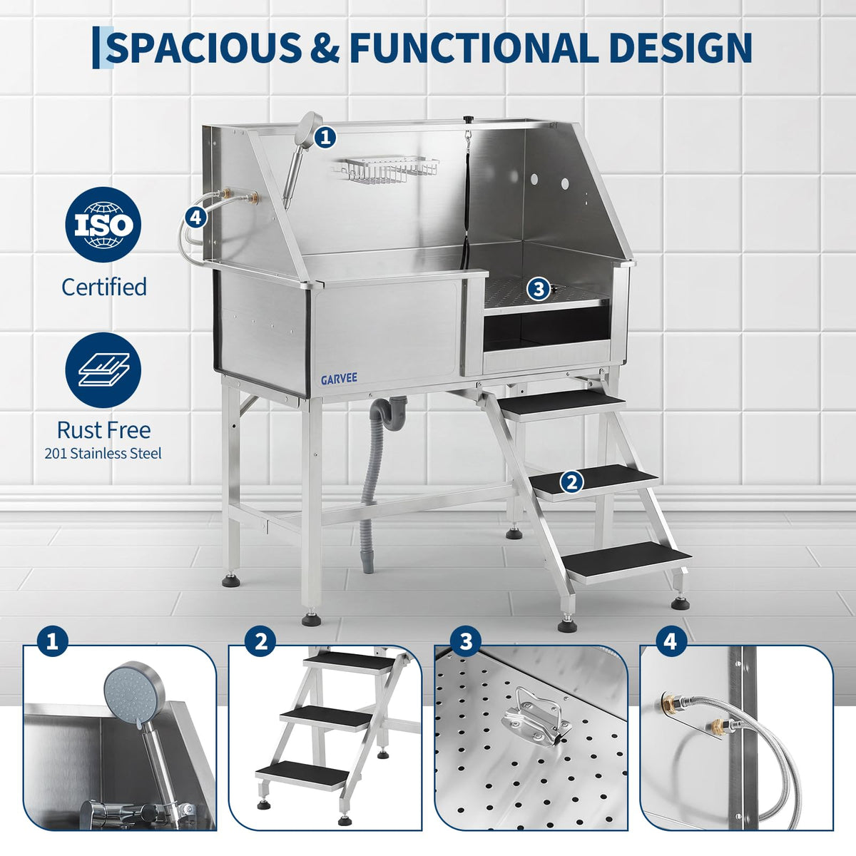 46 Inch Stainless Steel Dog Washing Station with Stair Q479