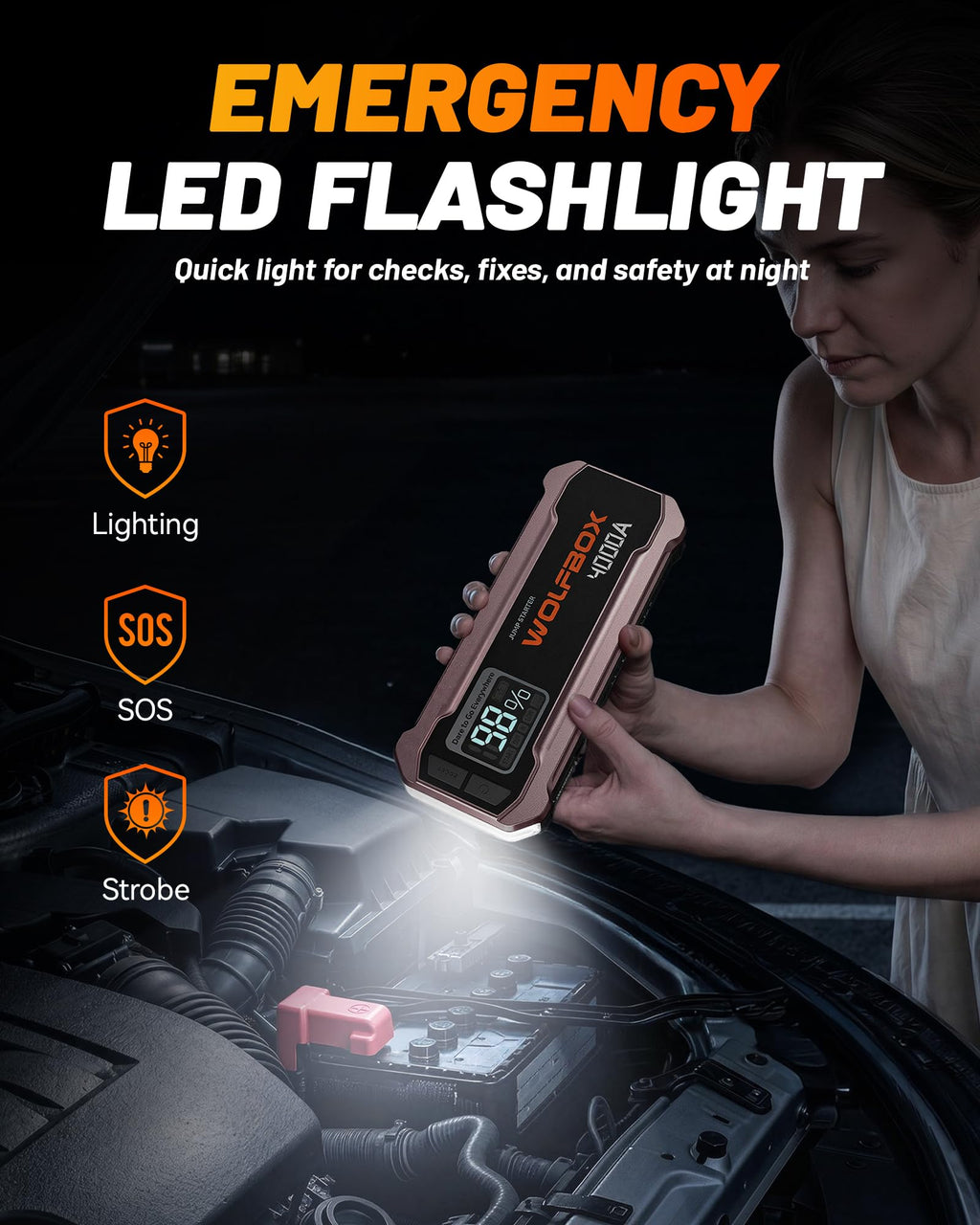 12V Pink Portable Car Jump Starter with 65W Quick Charger Q232