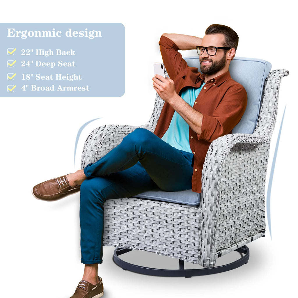 8 Piece Wicker Patio Furniture Conversation Set with Swivel Rocker Chairs, Sofa, Ottomans and Coffee Table D4251