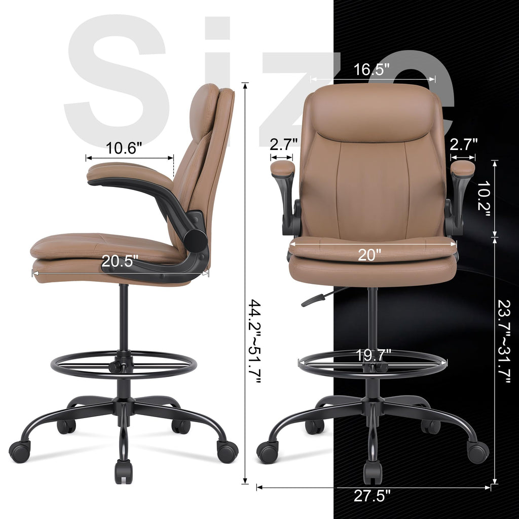 Leather Drafting Chair with Adjustable Height and Flip-up Armrest R620