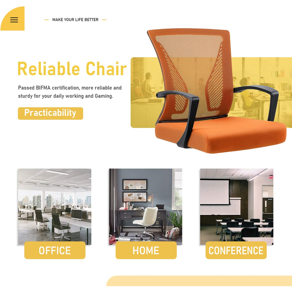 Orange Mid Back Mesh Ergonomic Office Chair with Armrest X41465
