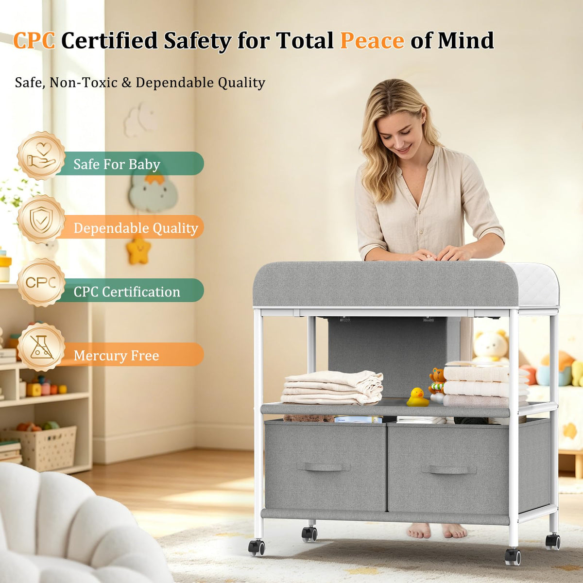 Portable Baby Changing Table with Wheels R4566