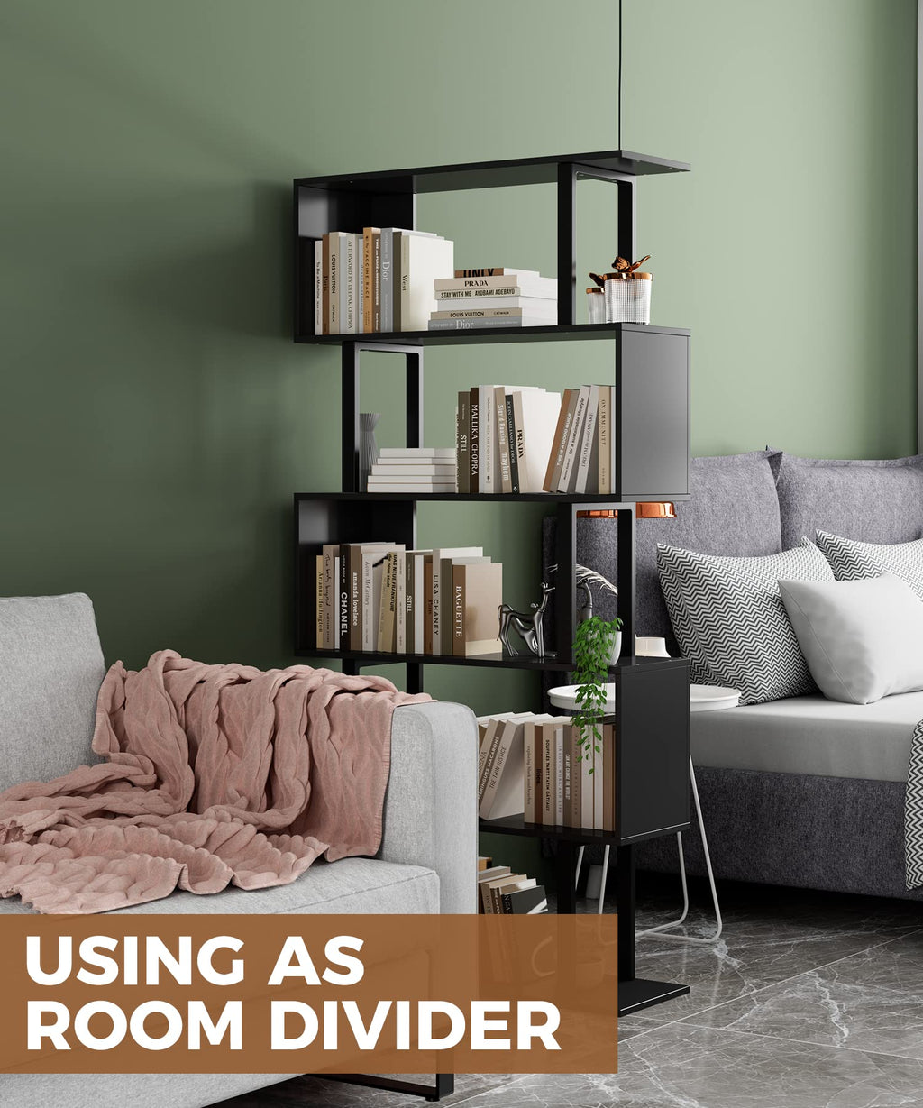 Black 5-Tier Geometric Wood Bookcase V43781