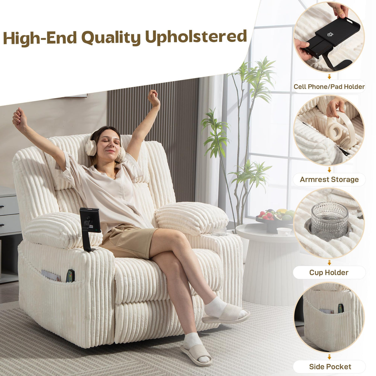 Power Swivel Rocker Recliner with Adjustable Headrest D90082