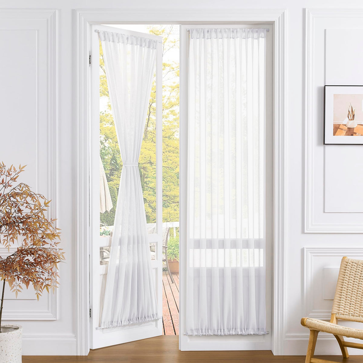 White Linen Textured Sheer Curtains, 25 x 72 Inches, 1 Panel Q9554