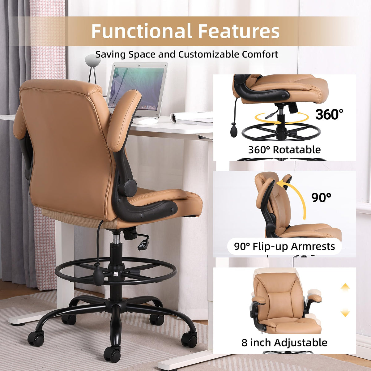 Brown PU Leather Drafting Chair H34561