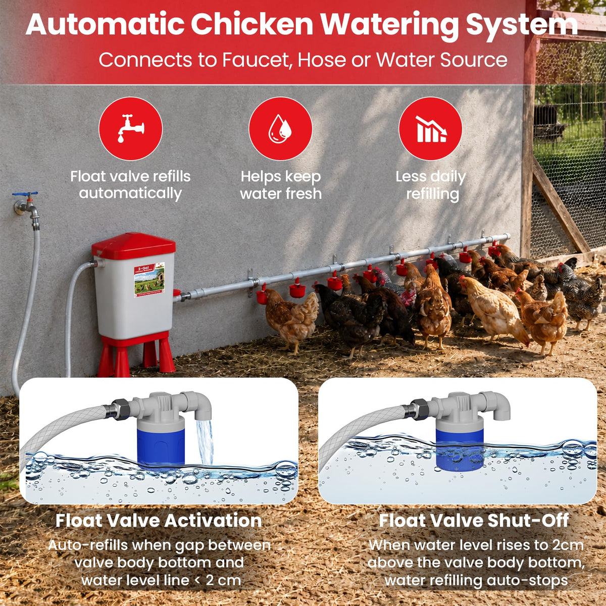 Automatic Chicken Waterer System with 8 Drinking Cups C5022
