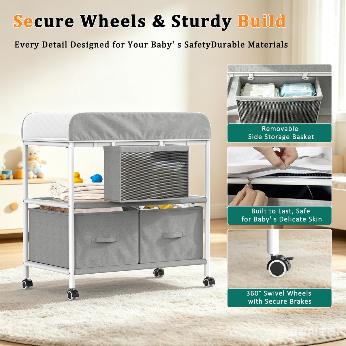 Portable Baby Changing Table with Wheels R4566