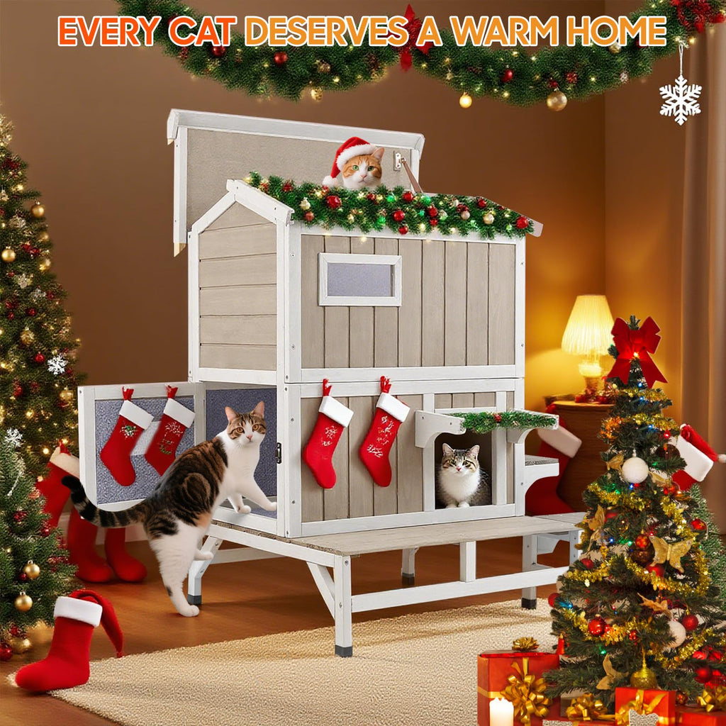 Insulated Outdoor Multi-Level Cat House J95214
