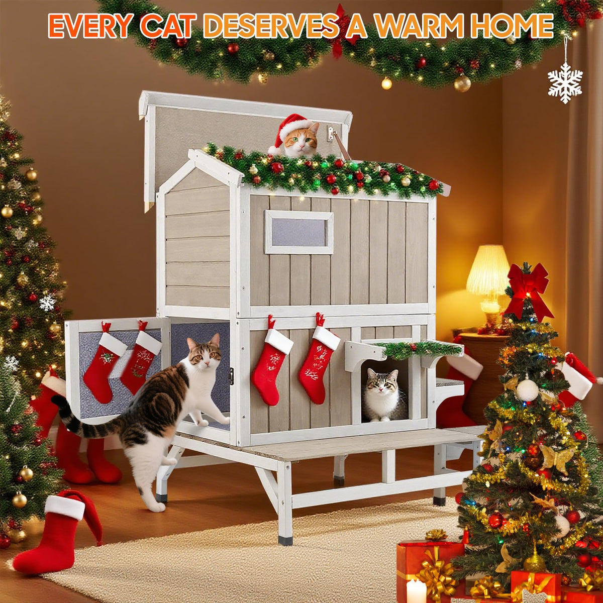 Insulated Outdoor Multi-Level Cat House J95214