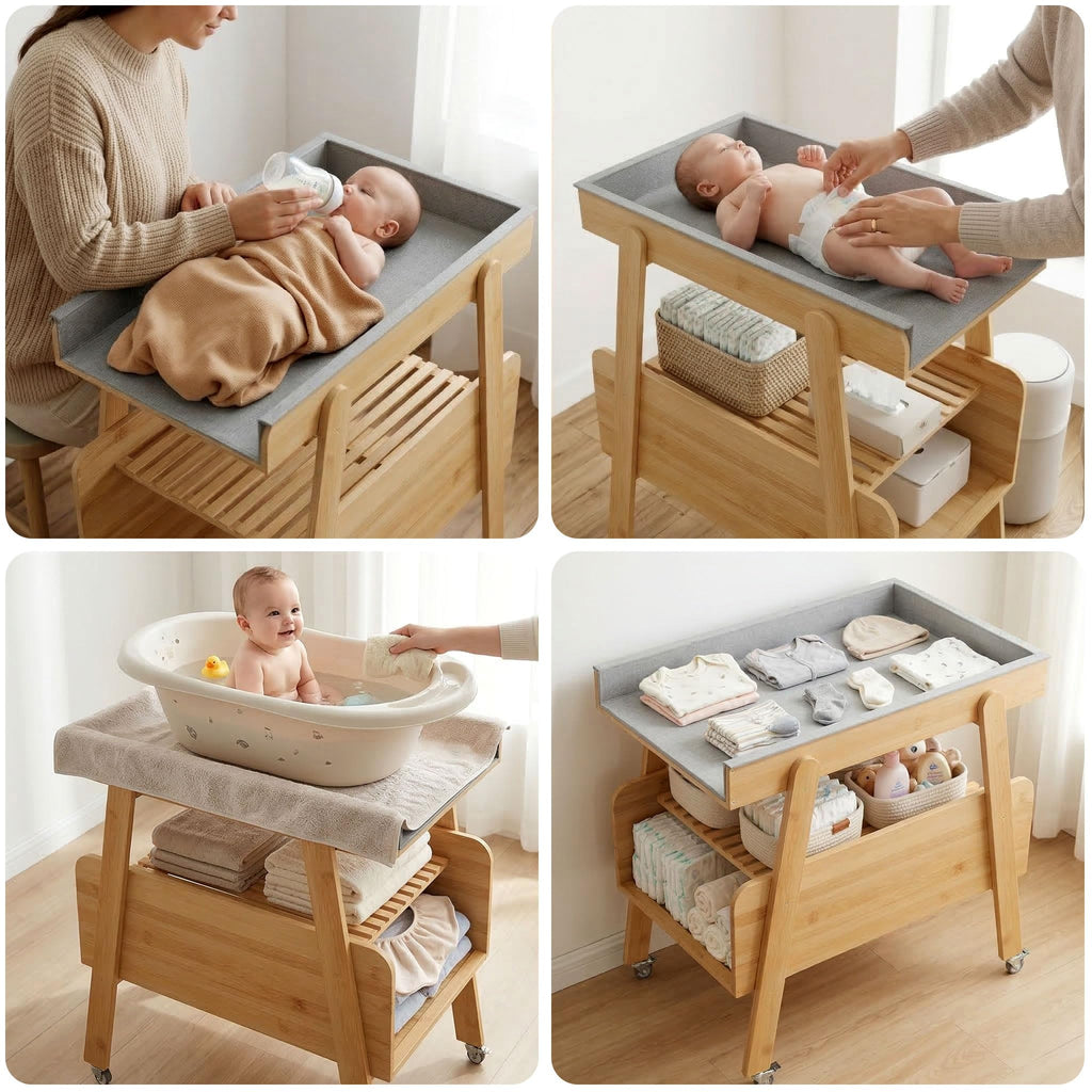 Flat Top Diaper Changing Station with Wheels and Changing Pad A273827