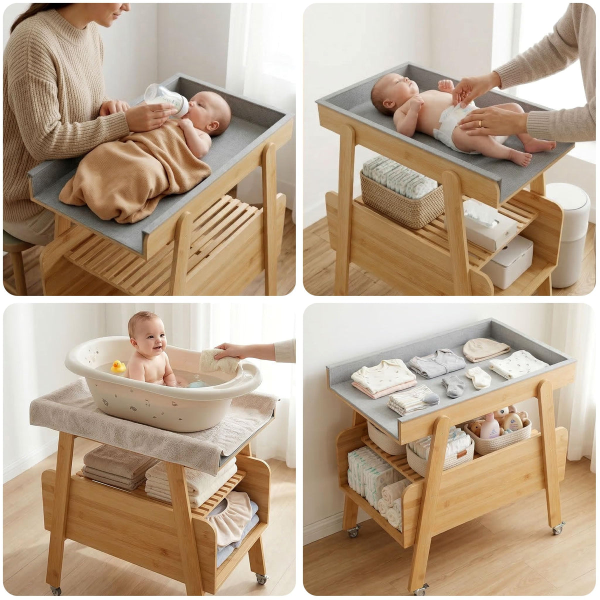 Flat Top Diaper Changing Station with Wheels and Changing Pad A273827