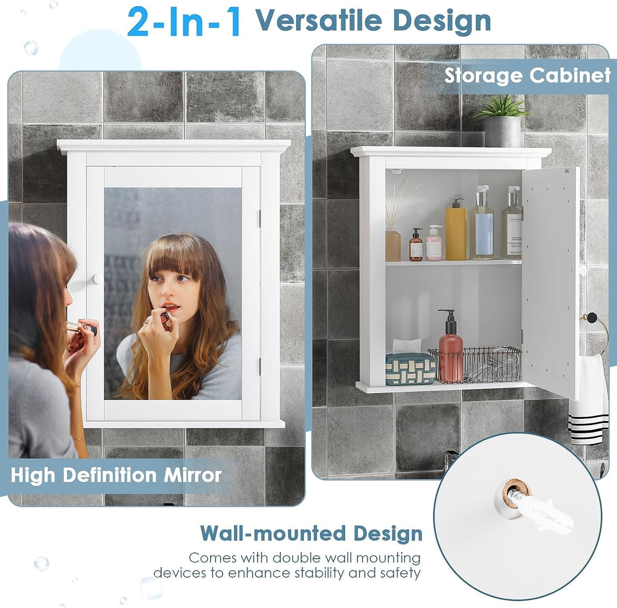 White Wall Mounted Medicine Cabinet with Mirror Q71451