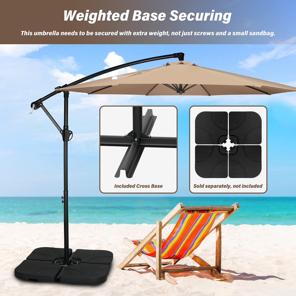 9.8ft Blue Offset Cantilever Patio Umbrella with Crank & Cross Base O702595