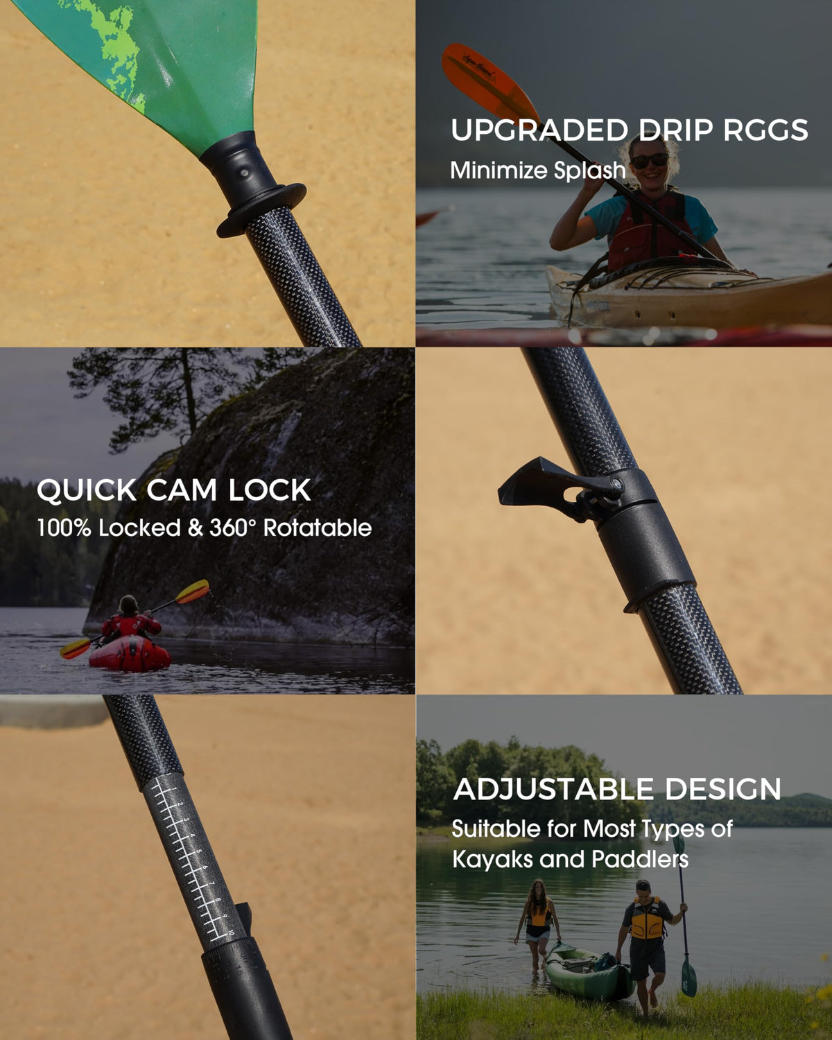 Adjustable Carbon Fiber Shaft Kayak Paddle 4 Piece Y98281
