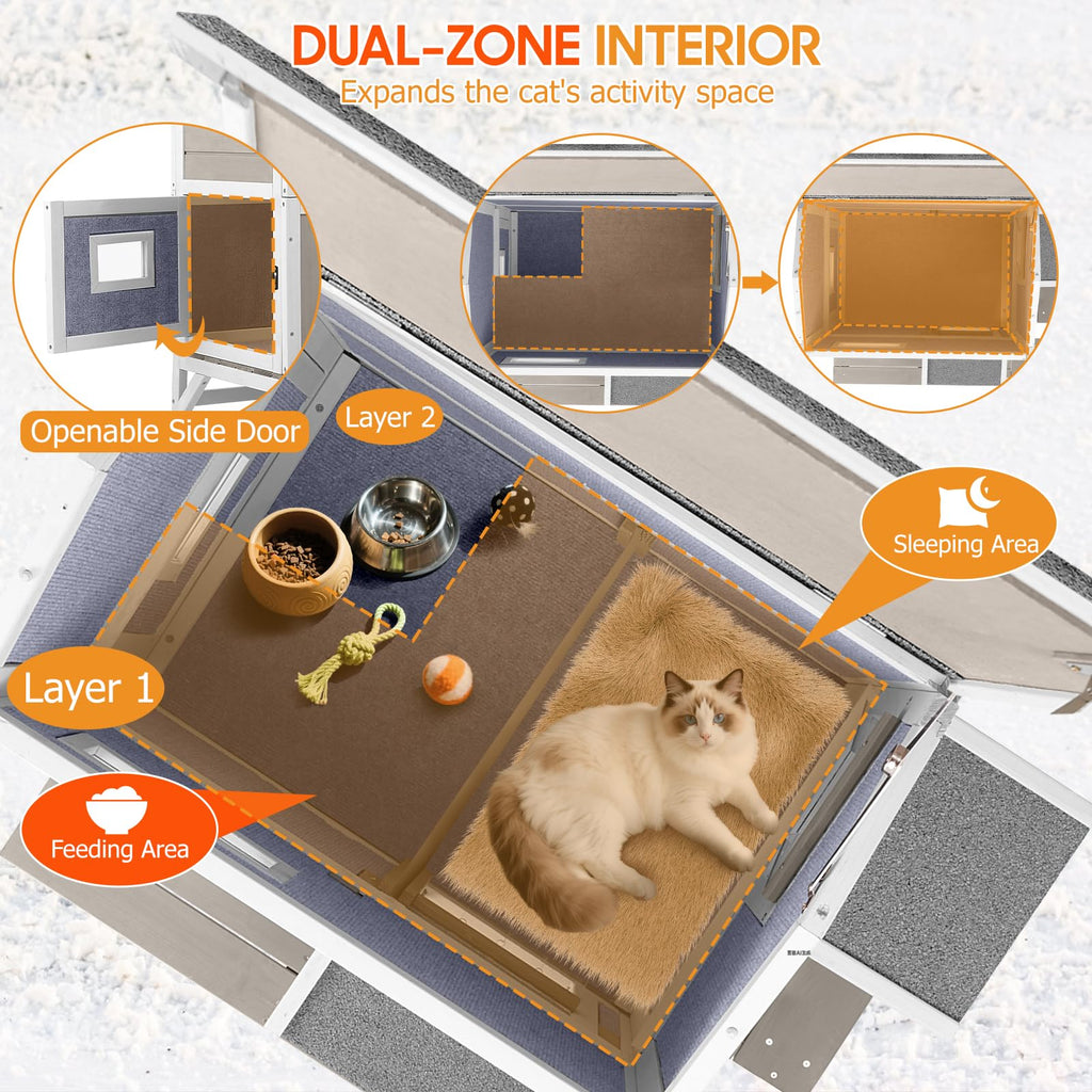 Insulated Outdoor Multi-Level Cat House J95214