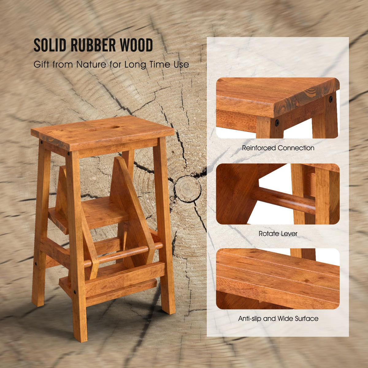 3 Tier Wood Step Ladder with Anti-Slip W326
