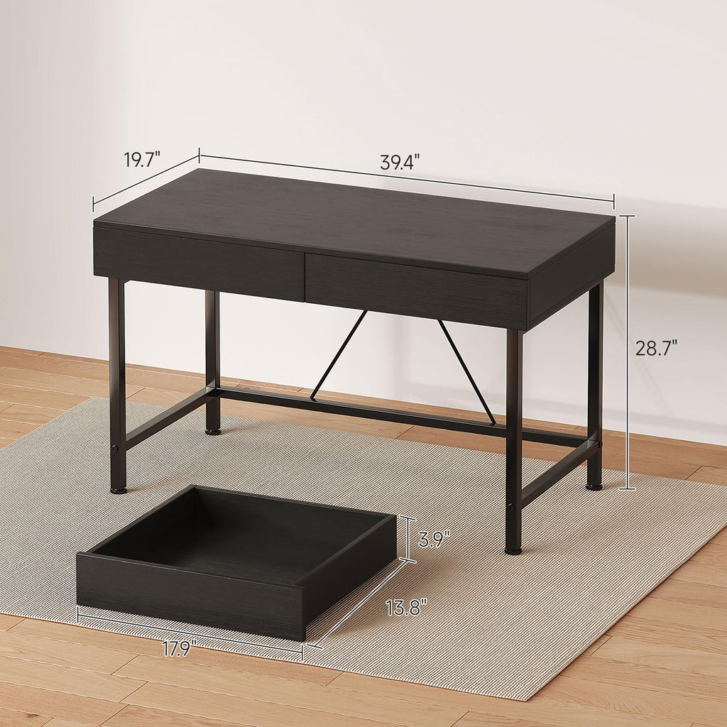 Black 40 Inch Small Desk with Wood Drawers S612920