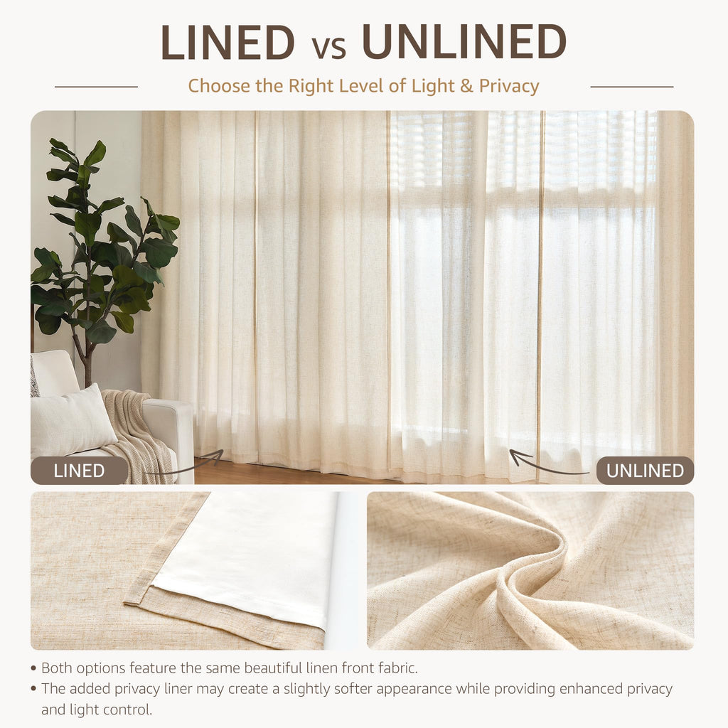 Linen Curtain 84 Inch Light Filtering Grommet 1 Panel Beige X8889