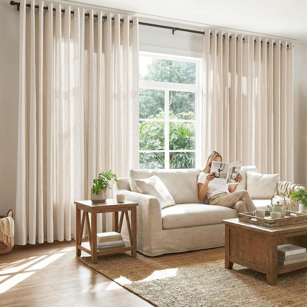 Linen Curtain 84 Inch Light Filtering Grommet 1 Panel Beige X8889