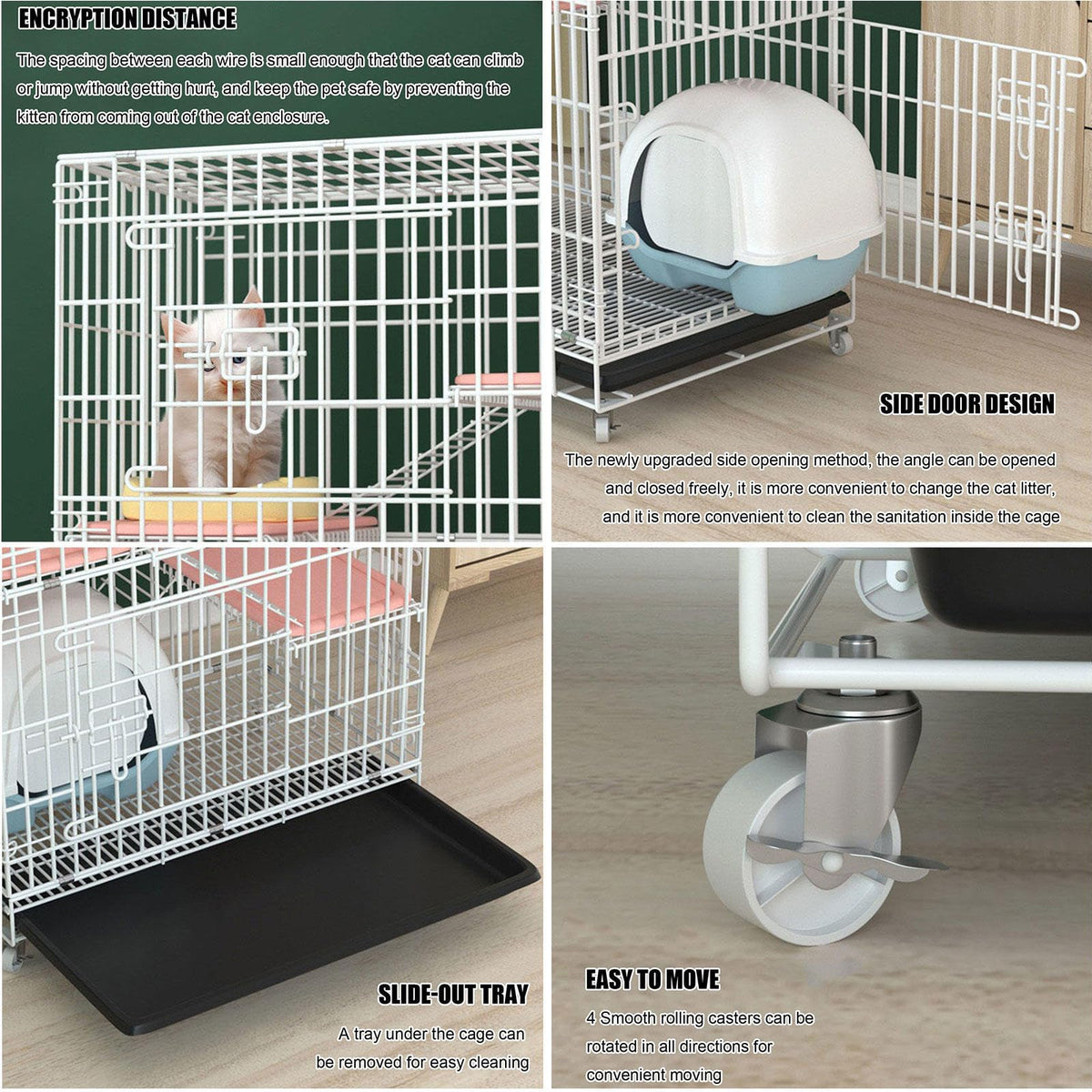 Large Black 4-Tier Folding Metal Wire Cat Cage with Hammock & Ramp Ladders G5682