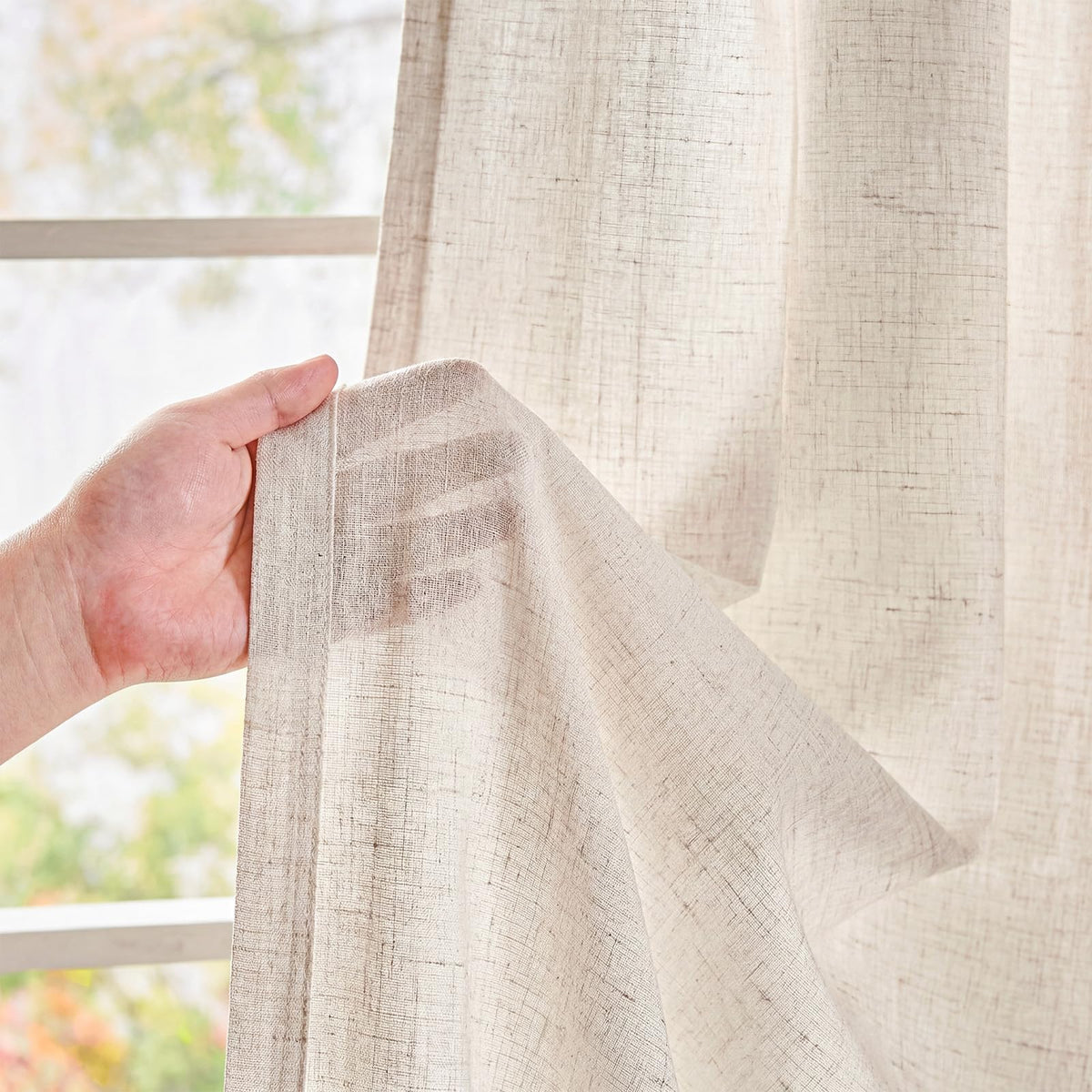 Linen Curtain 84 Inch Light Filtering Grommet 1 Panel Beige X8889