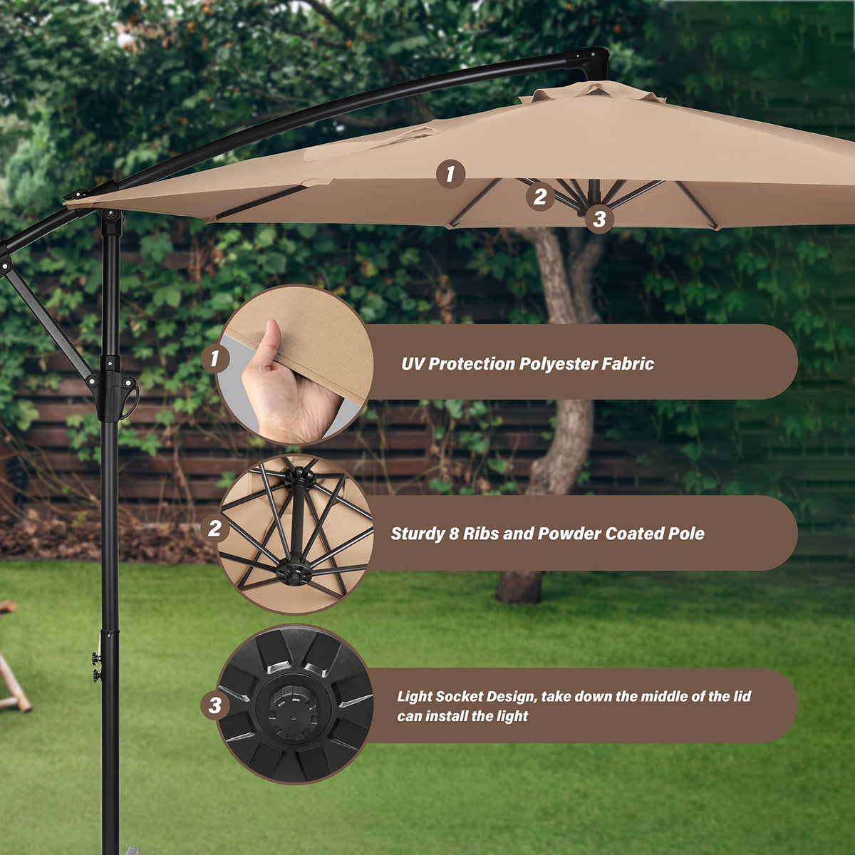 9.8ft Blue Offset Cantilever Patio Umbrella with Crank & Cross Base O702595