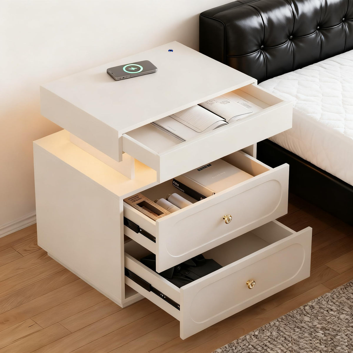 3-Drawer LED Nightstand with Light F2136