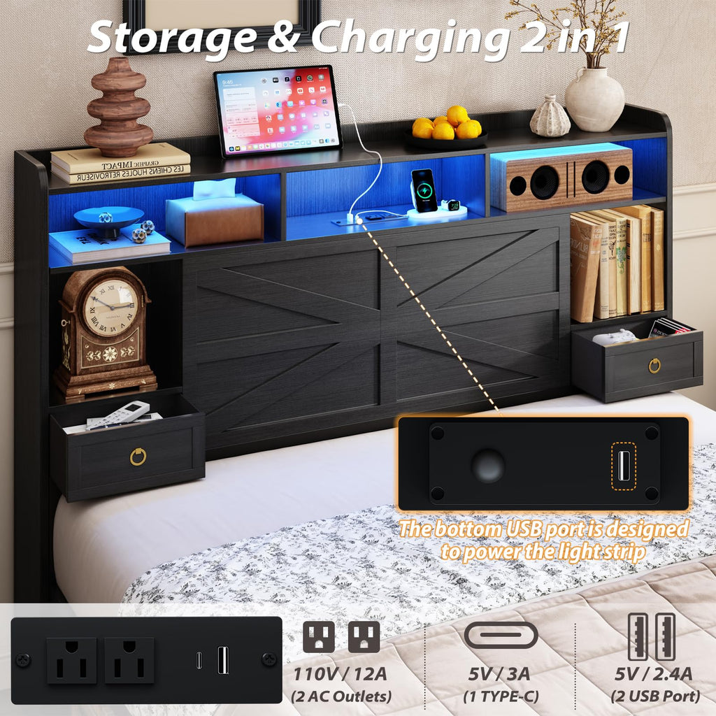 Queen Size Wood Bed Frame with Storage Headboard and 4 Drawers N474183