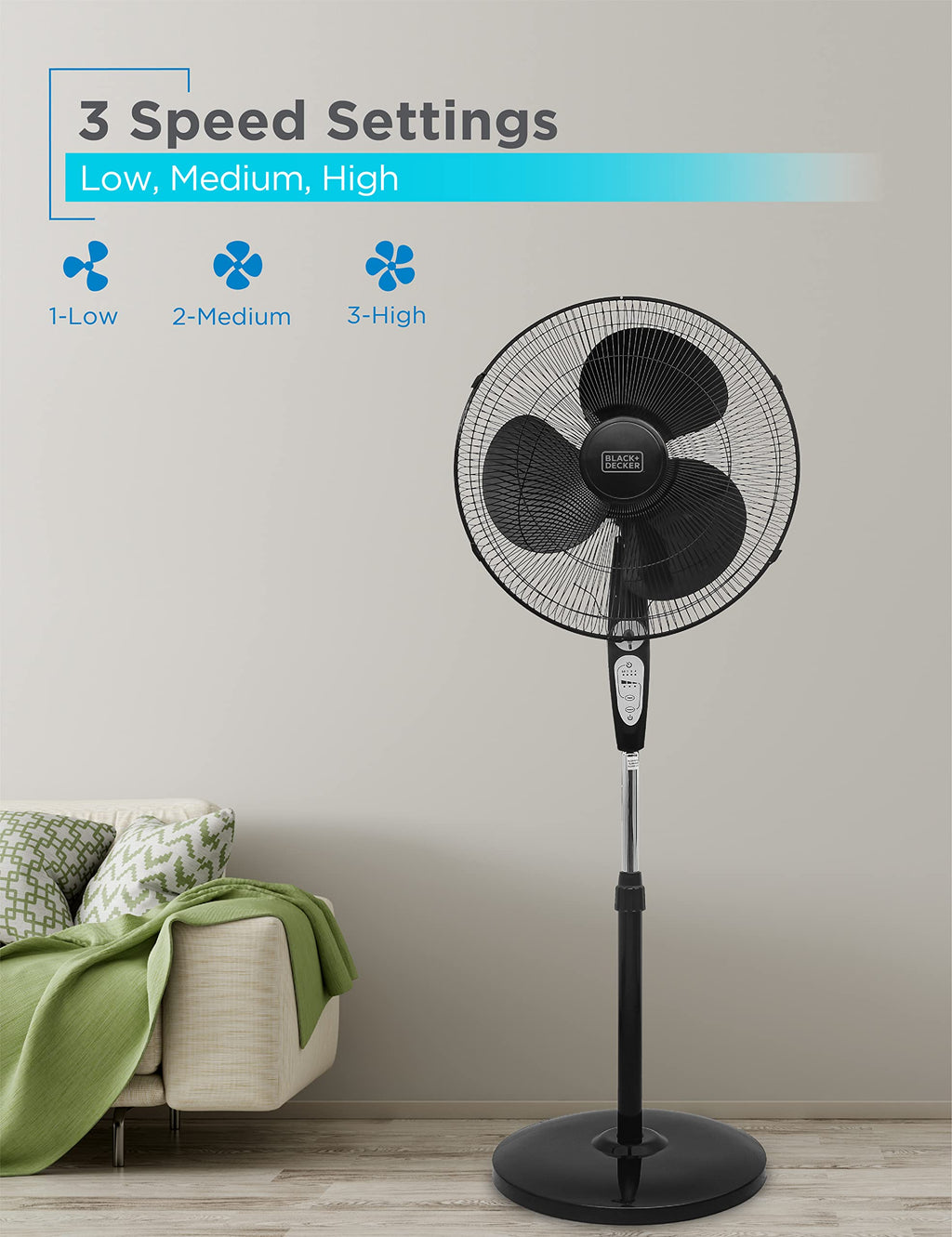 18" Oscillating Pedestal Fan with Remote, Black S730
