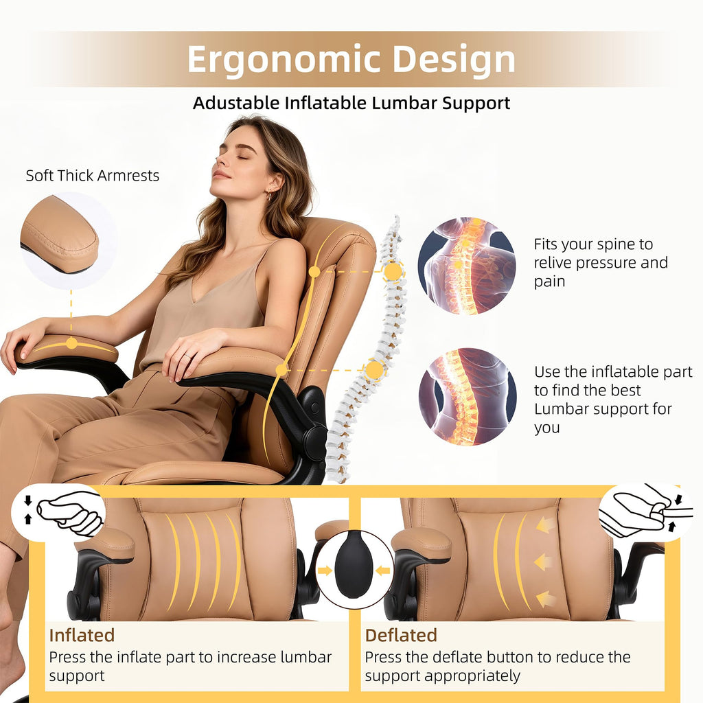 Brown PU Leather Drafting Chair H34561