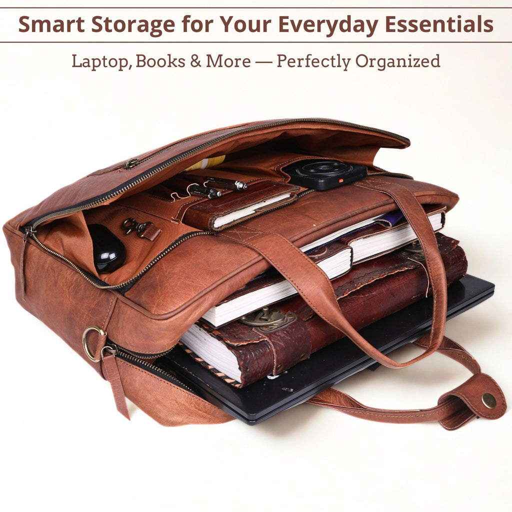 Brown 17-inch Genuine Leather Laptop Briefcase S762