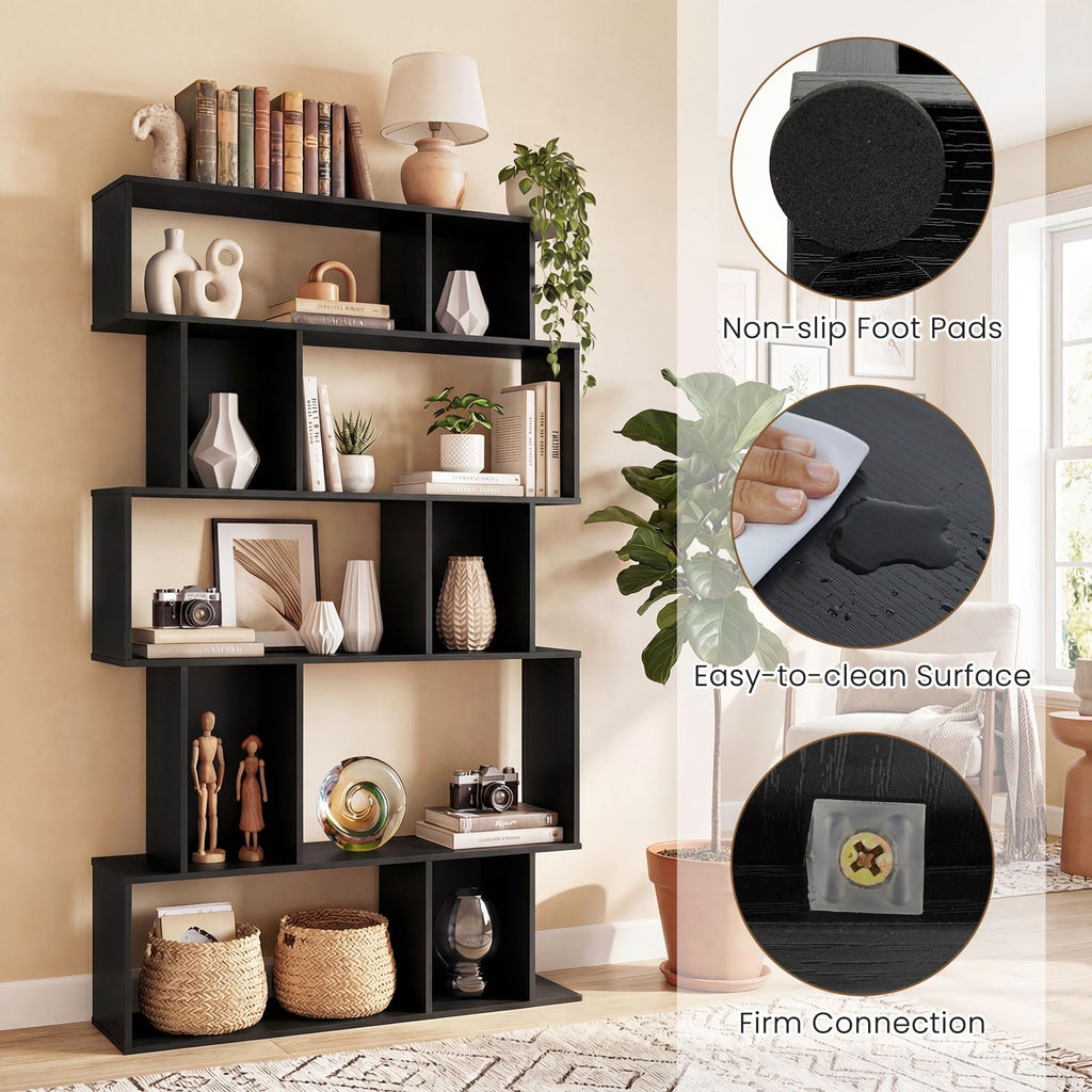 5-Tier 10-Cube Black Bookshelf M673293