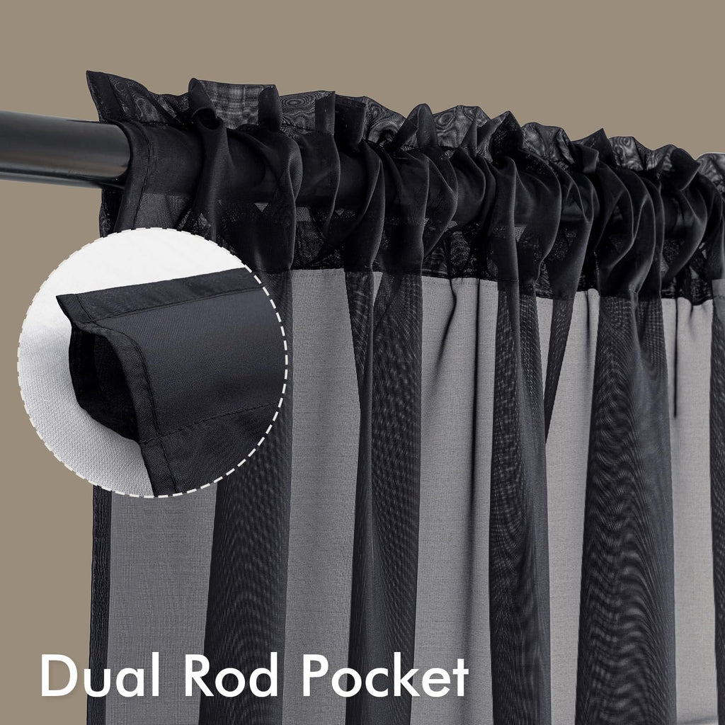 Black Sheer Curtains 84 Inches Long 4 Panels D565