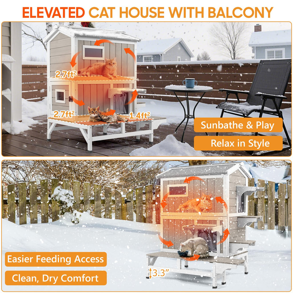 Insulated Outdoor Multi-Level Cat House J95214